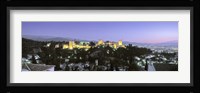 High angle view of a castle lit up at dusk, Alhambra, Granada, Andalusia, Spain Fine Art Print
