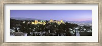 High angle view of a castle lit up at dusk, Alhambra, Granada, Andalusia, Spain Fine Art Print