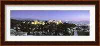 High angle view of a castle lit up at dusk, Alhambra, Granada, Andalusia, Spain Fine Art Print