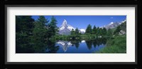 Reflection of a snow covered mountain near a lake, Grindjisee, Matterhorn, Zermatt, Switzerland Fine Art Print