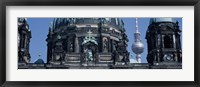 Low angle view of a church, Berliner Dom, with Television Tower (Fernsehturm) in distance, Berlin, Germany Fine Art Print