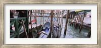 Gondolas moored near a bridge, Rialto Bridge, Grand Canal, Venice, Italy Fine Art Print