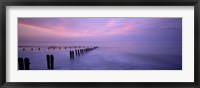 Wooden Posts In Water, Sandsend, Yorkshire, England, United Kingdom Fine Art Print