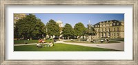 Group Of People Sitting Around A Fountain In A Park, Schlossplatz, Stuttgart, Baden-Wurttemberg, Germany Fine Art Print