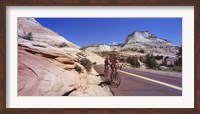 Two people cycling on the road, Zion National Park, Utah, USA Fine Art Print
