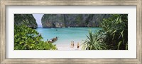 High angle view of tourists on the beach, Mahya Beach, Ko Phi Phi Lee, Phi Phi Islands, Thailand Fine Art Print