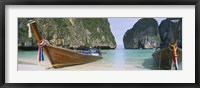 Longtail boats moored on the beach, Mahya Beach, Ko Phi Phi Lee, Phi Phi Islands, Thailand Fine Art Print