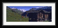 Log cabins on a landscape, Matterhorn, Valais, Switzerland Fine Art Print
