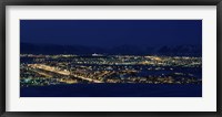High angle view of city lit up at night, Reykjavik, Iceland Fine Art Print