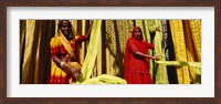 Portrait of two mature women working in a textile industry, Rajasthan, India Fine Art Print
