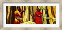 Portrait of two mature women working in a textile industry, Rajasthan, India Fine Art Print