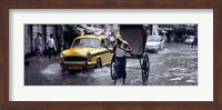 Cars and a rickshaw on the street, Calcutta, West Bengal, India Fine Art Print