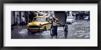 Cars and a rickshaw on the street, Calcutta, West Bengal, India Fine Art Print