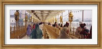 Group of people walking on a bridge over a pond, Golden Temple, Amritsar, Punjab, India Fine Art Print