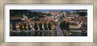 High angle view of tourists on a bridge, Charles Bridge, Vltava River, Prague, Czech Republic Fine Art Print