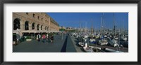 Pedestrian walkway along a harbor, Barcelona, Catalonia, Spain Fine Art Print