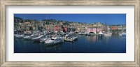 Boats at a harbor, Porto Antico, Genoa, Italy Fine Art Print