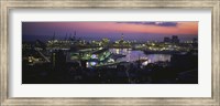 High angle view of city at a port lit up at dusk, Genoa, Liguria, Italy Fine Art Print