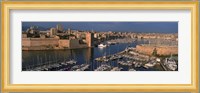 High angle view of boats docked at a port, Old Port, Marseille, Bouches-Du-Rhone, Provence-Alpes-Cote Daze, France Fine Art Print