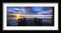Panoramic view of a pier at dusk, Vuoksi River, Imatra, Finland Fine Art Print