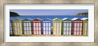 Beach huts in a row on the beach, Catalonia, Spain Fine Art Print