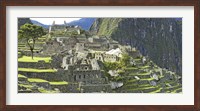 Buildings on a hill, Andes Mountains,Machu Pichu, Peru Fine Art Print