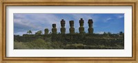 Moai statues in a row, Rano Raraku, Easter Island, Chile Fine Art Print