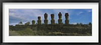 Moai statues in a row, Rano Raraku, Easter Island, Chile Fine Art Print