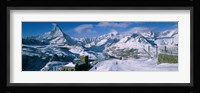 Group of people skiing near a mountain, Matterhorn, Switzerland Fine Art Print