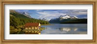 Boathouse at the lakeside, Maligne Lake, Jasper National Park, Alberta, Canada Fine Art Print