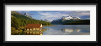 Boathouse at the lakeside, Maligne Lake, Jasper National Park, Alberta, Canada Fine Art Print