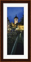 Bicycles parked along a stream near a road, Freiburg, Baden-Wurttemberg, Germany Fine Art Print