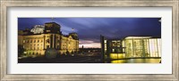 Buildings lit up at night, The Reichstag, Spree River, Berlin, Germany Fine Art Print