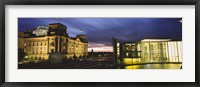 Buildings lit up at night, The Reichstag, Spree River, Berlin, Germany Fine Art Print