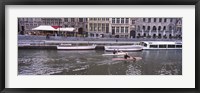 High angle view of two people kayaking in the river, Leie River, Graslei, Ghent, Belgium Fine Art Print
