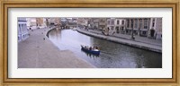 High angle view of a boat in a river, Leie River, Graslei, Korenlei, Ghent, Belgium Fine Art Print