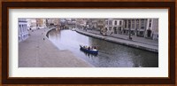 High angle view of a boat in a river, Leie River, Graslei, Korenlei, Ghent, Belgium Fine Art Print
