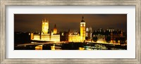 Buildings lit up at night, Westminster Bridge, Big Ben, Houses Of Parliament, Westminster, London, England Fine Art Print
