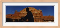 Silhouette of a person riding a motorcycle in front of a palace, Hawa Mahal, Jaipur, Rajasthan, India Fine Art Print