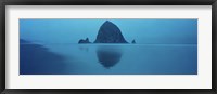 Reflection of rock in water, Haystack Rock, Cannon Beach, Clatsop County, Oregon, USA Fine Art Print