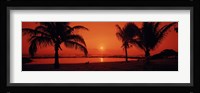 Silhouette of palm trees on the beach at dusk, Lydgate Park, Kauai, Hawaii, USA Fine Art Print