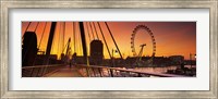 Bridge with ferris wheel, Golden Jubilee Bridge, Thames River, Millennium Wheel, City Of Westminster, London, England Fine Art Print