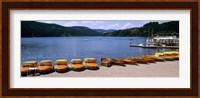 Row of boats in a dock, Titisee, Black Forest, Germany Fine Art Print