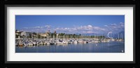 Boats moored at a harbor, Lake Geneva, Lausanne, Switzerland Fine Art Print