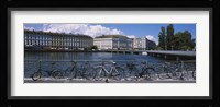 Buildings at the waterfront, Rhone River, Geneva, Switzerland Fine Art Print