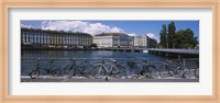 Buildings at the waterfront, Rhone River, Geneva, Switzerland Fine Art Print