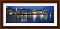 Buildings lit up at night, Geneva, Switzerland Fine Art Print