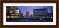 Buildings lit up at dusk, Karlsplatz, Munich, Bavaria, Germany Fine Art Print