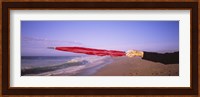 Close-up of a woman's hand pointing with a red umbrella, Point Reyes National Seashore, California, USA Fine Art Print