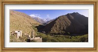 Ruins of a village with mountains in the background, Atlas Mountains, Marrakesh, Morocco Fine Art Print